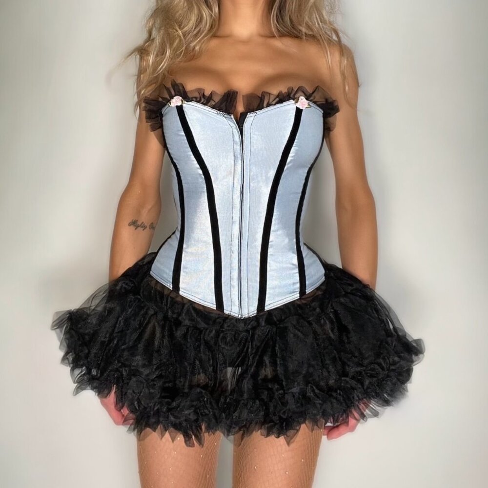 Fairy-Core Small Coquette Corset Periwinkle - 90s USA-Made Vintage